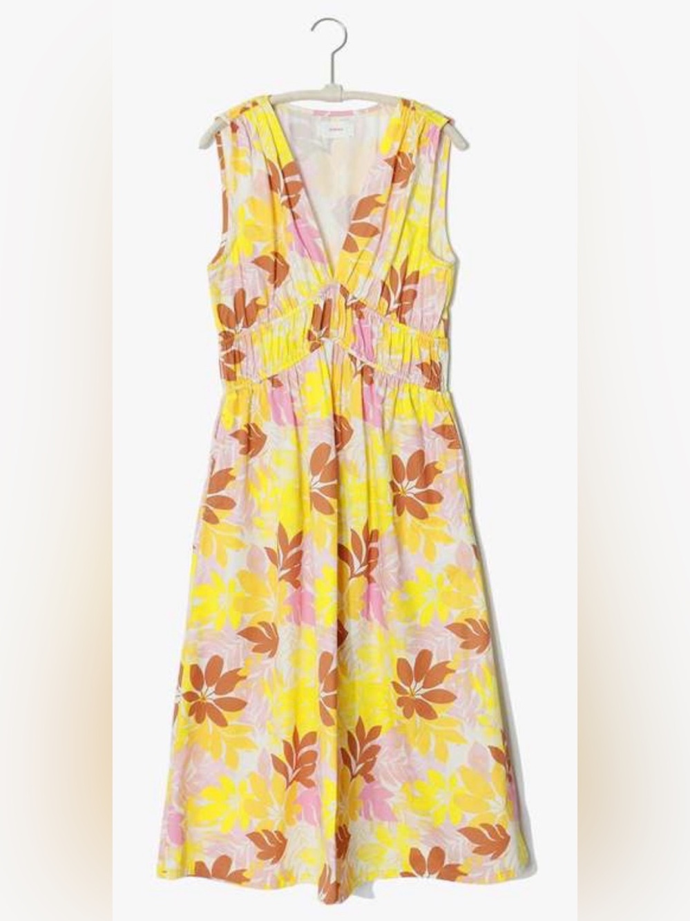 XiRENA Cyra Midi Dress Pink Lemonade Floral Cotton Poplin Sleeveless Small